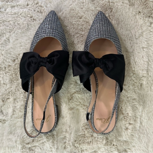 J.Crew Gray Gwen Sparkle Slingback Flats with Black Satin Bow – Size 9 - Picture 2 of 7